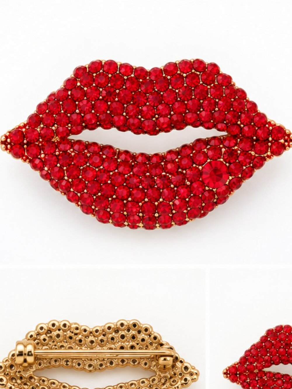 ❤️ Red Rhinestone Lips Brooch - Picture 3 of 3